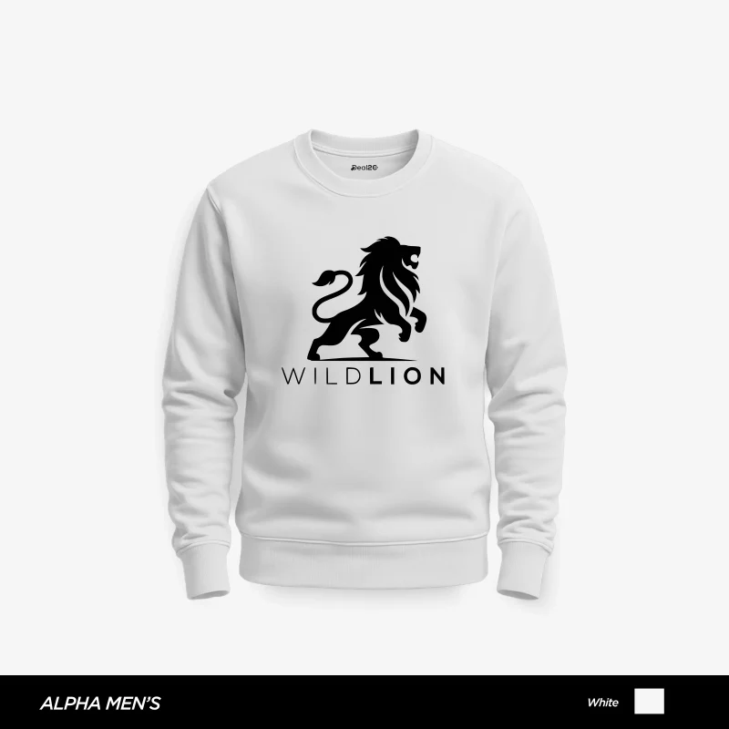 Wild Lion Printed White Sweatshirt for Men