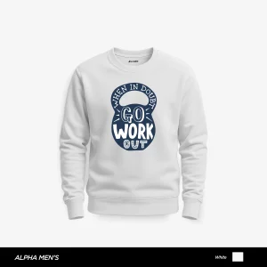 Go Work Out Printed White Sweatshirt for Men
