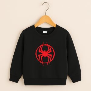 Red Spider Printed Black Sweatshirt for Young Kids