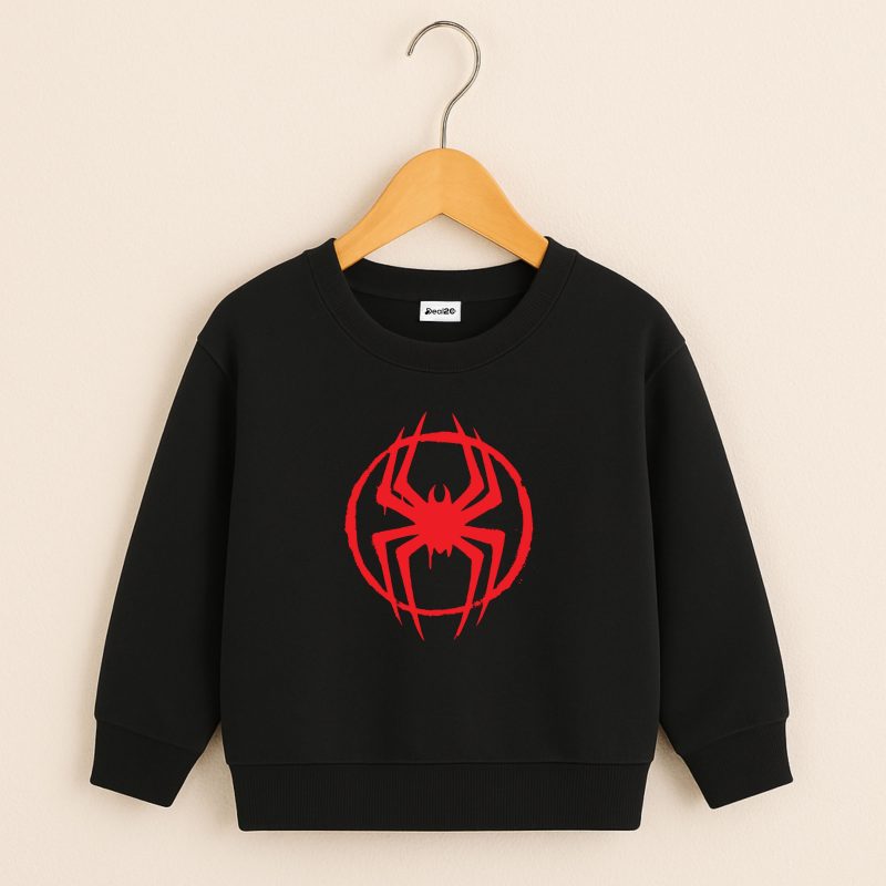 Red Spider Printed Black Sweatshirt for Young Kids