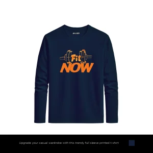 Iron Fit Now Printed Navy Blue Long Sleeve T-Shirt for Men