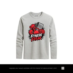 Freak Fit Printed Heather Grey Long Sleeve T-Shirt for Men