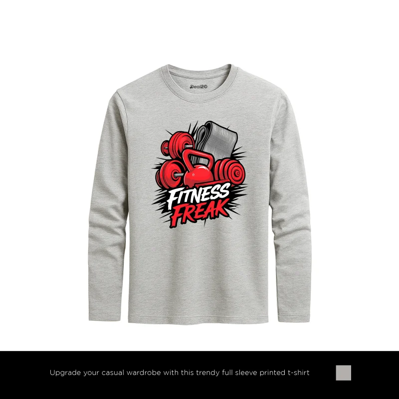 Freak Fit Printed Heather Grey Long Sleeve T-Shirt for Men Freak Fit Printed Heather Grey Long Sleeve T-Shirt for Men