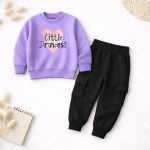 Contrast Little Princess Printed Purple Sweatshirt Tracksuit for Girls