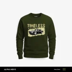 Timeless Car Printed Army Green Sweatshirt for Men