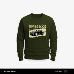 Timeless Car Printed Army Green Sweatshirt for Men