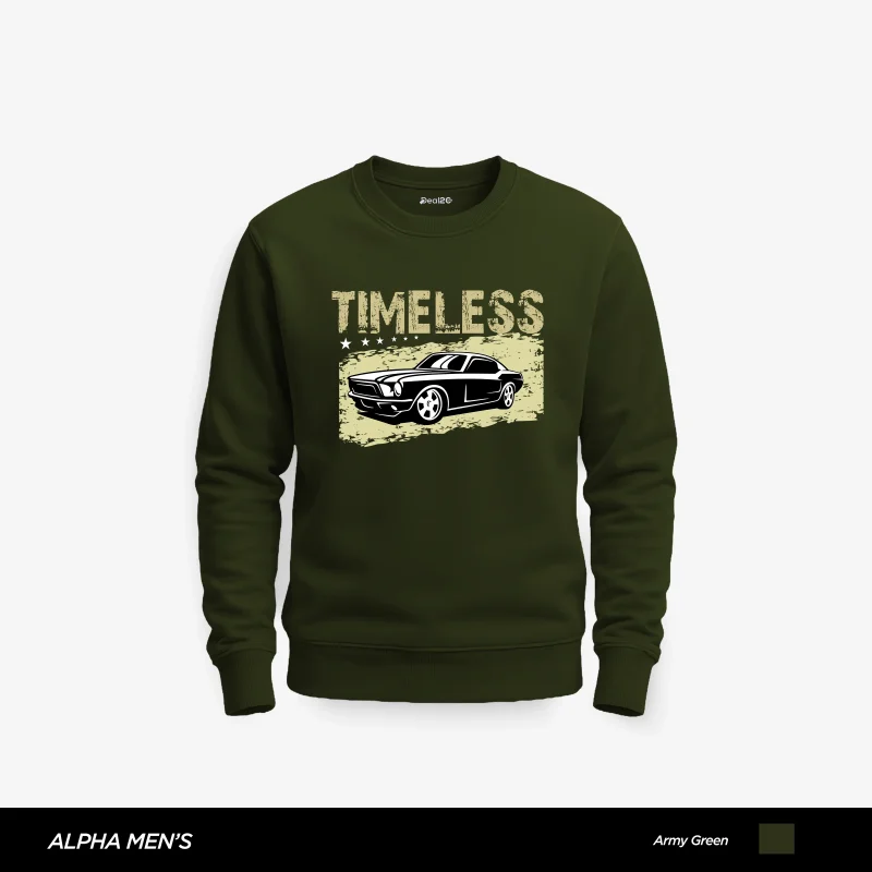 Timeless Car Printed Army Green Sweatshirt for Men Timeless Car Printed Army Green Sweatshirt for Men