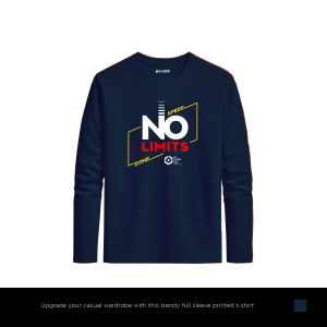 Limit Zone Printed Navy Blue Long Sleeve T-Shirt for Men