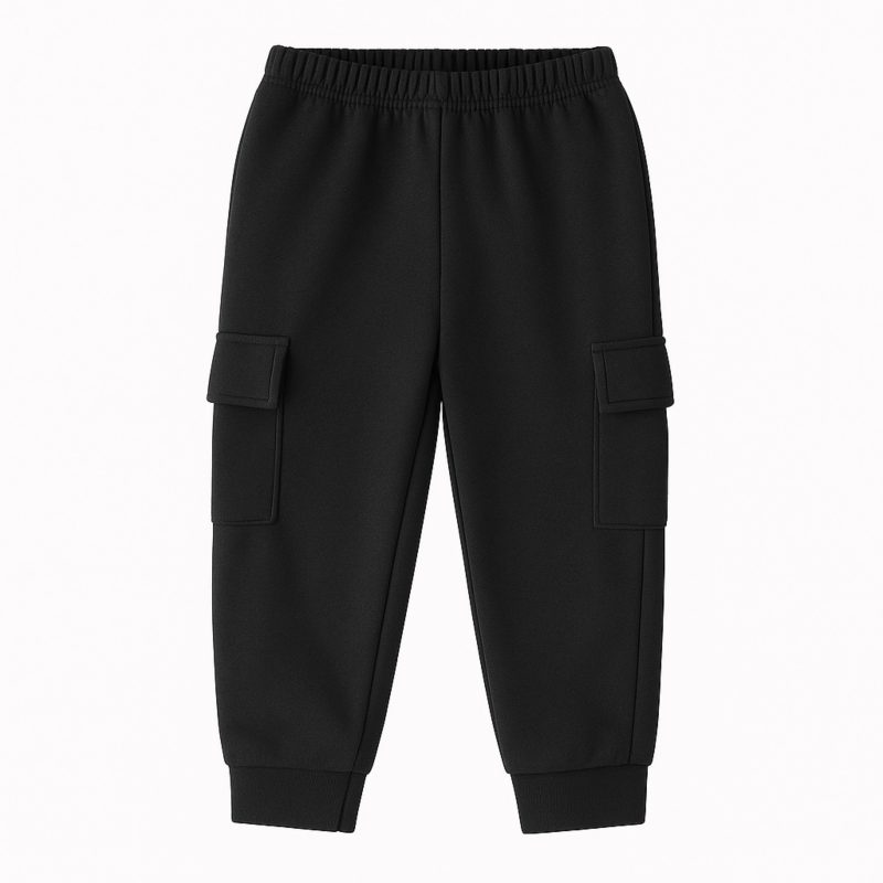 Black Cargo Pocket Sweatpant For Kids