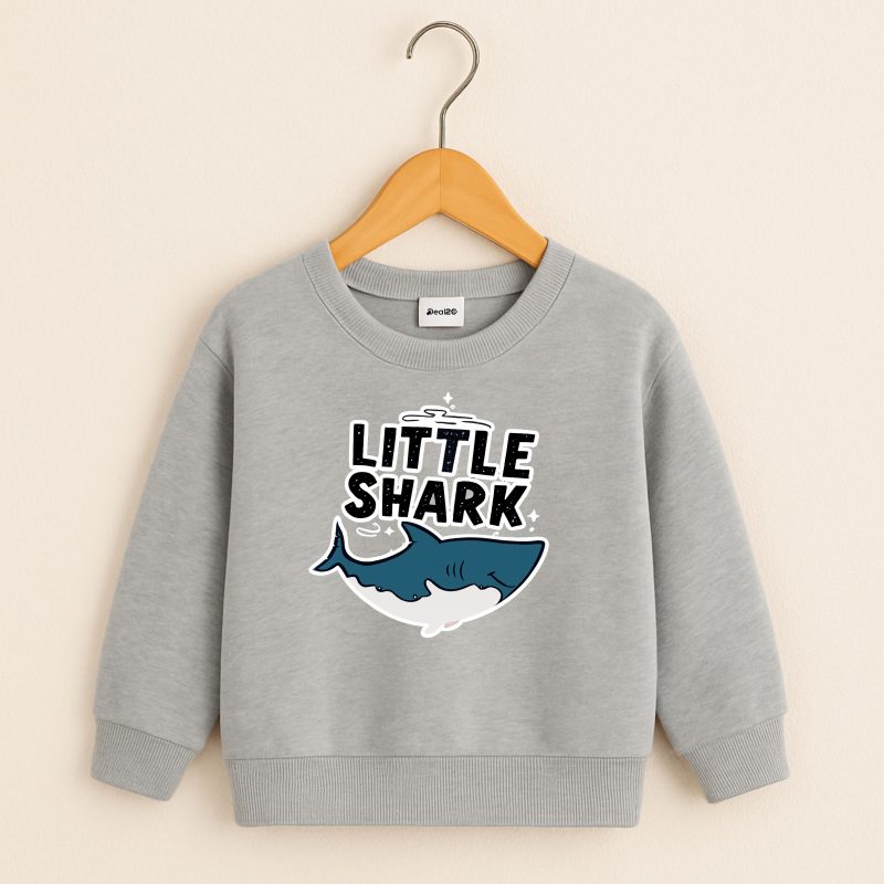 Little Shark Printed Heather Grey Sweatshirt for Young Kids