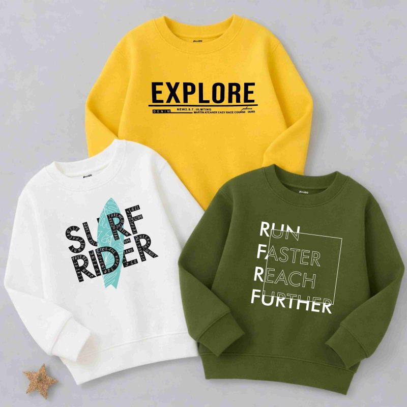 Pack of 3 Surf Explore Faster Sweatshirts for Tween Kids