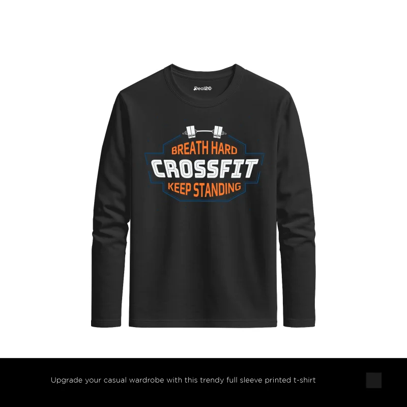 Breath Hard Printed Black Long Sleeve T-Shirt for Men