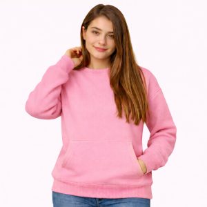 Pink Cotton Front Pocket Sweatshirt for Women