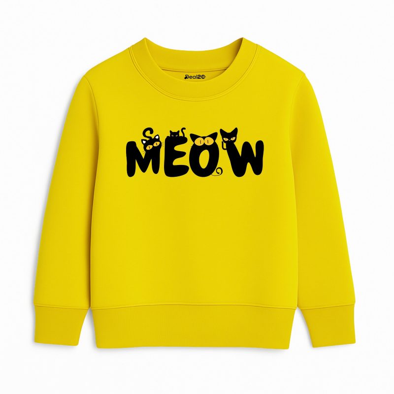 Meow Printed Yellow Sweatshirt for Girls
