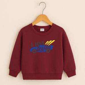 Fast Car Printed Maroon Sweatshirt for Young Kids