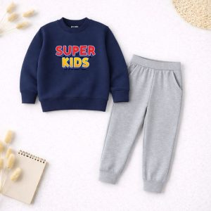 Contrast Super Kids Printed Navy Blue Sweatshirt Tracksuit for Boys