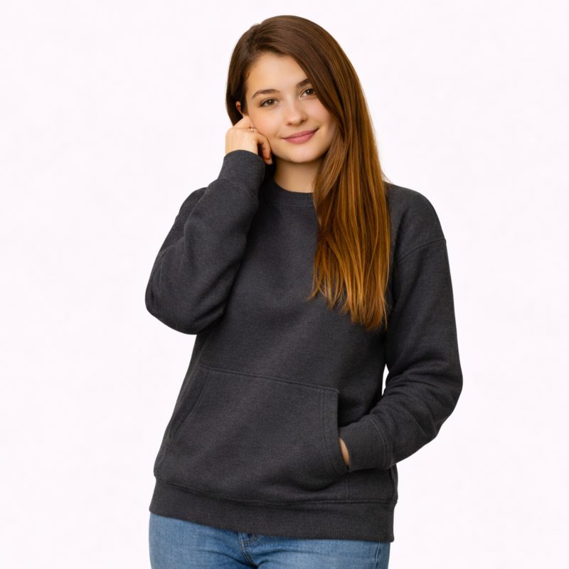 Charcoal Cotton Front Pocket Sweatshirt for Women