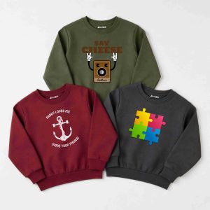 Pack of 3 Say More Cheese Printed Sweatshirts for Young Kids