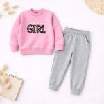 Contrast Mama Girl Printed Pink Sweatshirt Tracksuit for Girls