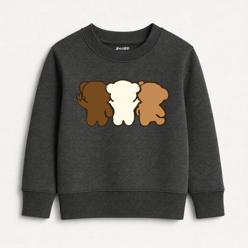 Trio Bear Printed Charcoal Sweatshirt for Girls