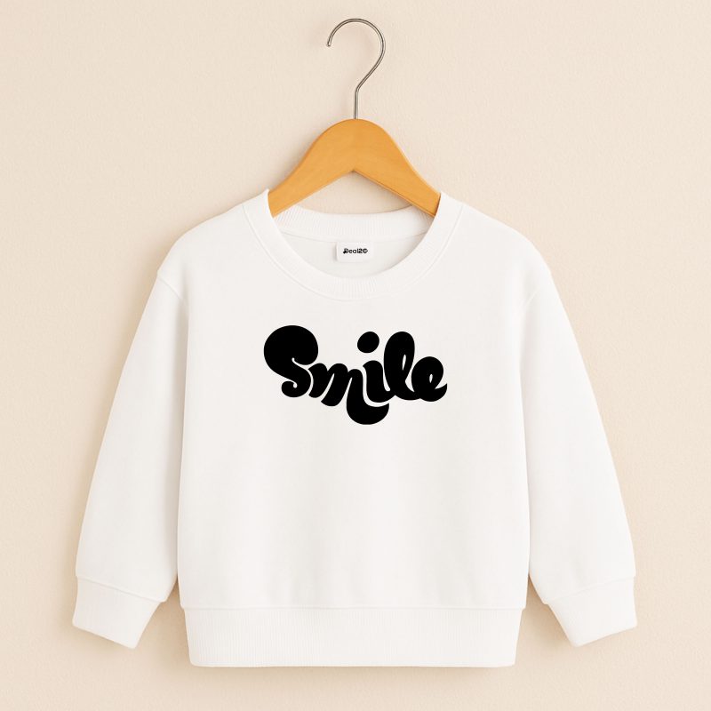 Smile Printed White Sweatshirt for Young Kids