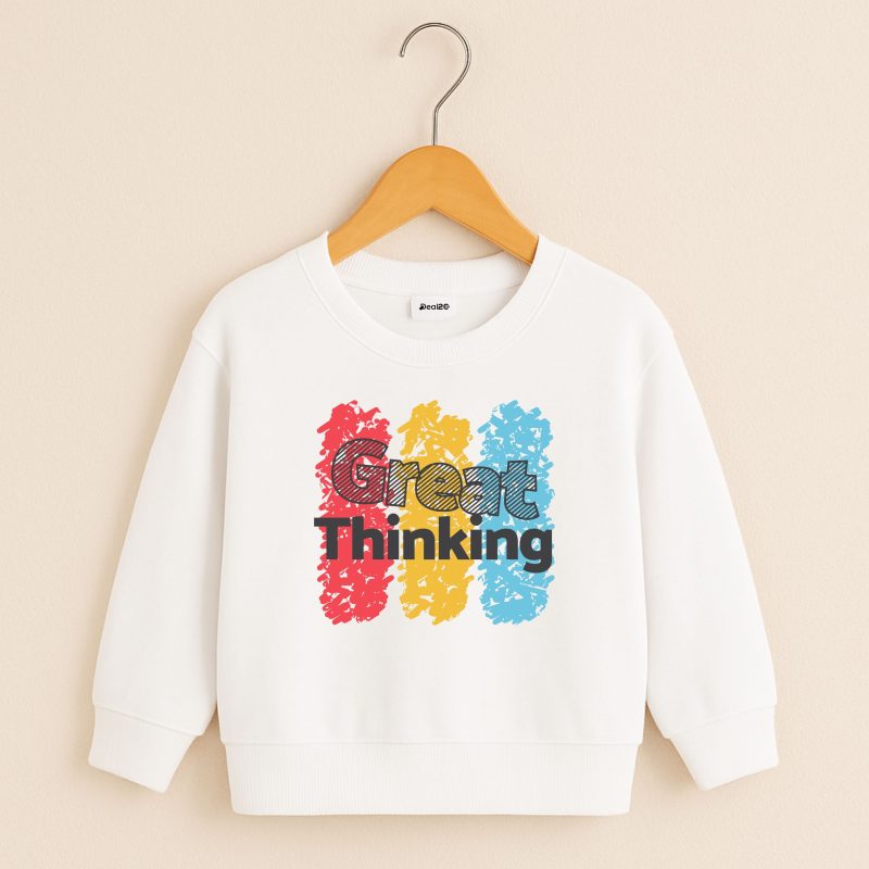 Great Thinking Printed White Sweatshirt for Young Kids