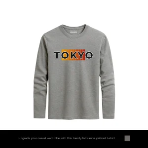Zone Tokyo Printed Charcoal Long Sleeve T-Shirt for Men
