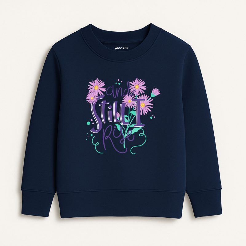 Still Rise Printed Navy Blue Sweatshirt for Girls