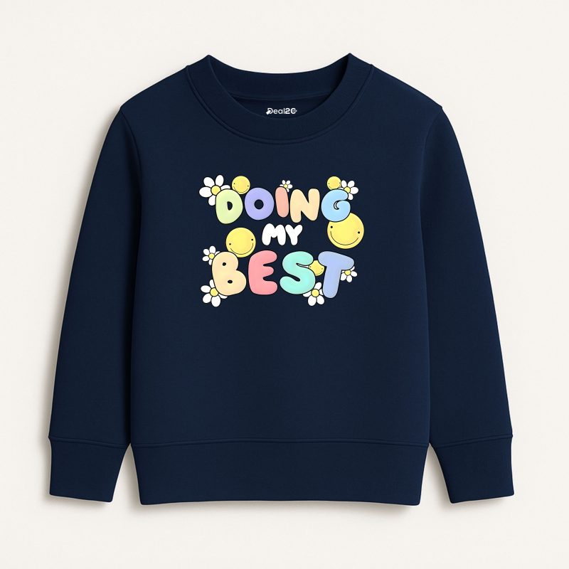 Doing My Best Printed Navy Blue Sweatshirt for Girls