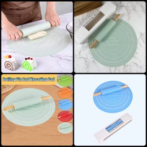 Silicone Dough Mat & Rolling Pin Set – Non-Stick Baking Combo