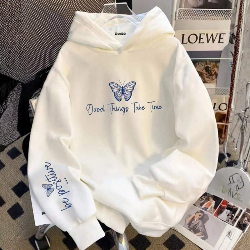 Good Butterfly Printed White Hoodie for Tween Girls Good Butterfly Printed White Hoodie for Tween Girls
