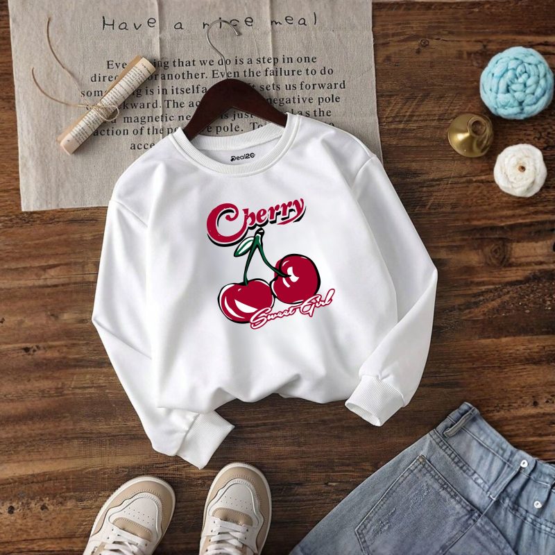 Cherry Mood Printed White Sweatshirt for Girls Cherry Mood Printed White Sweatshirt for Girls