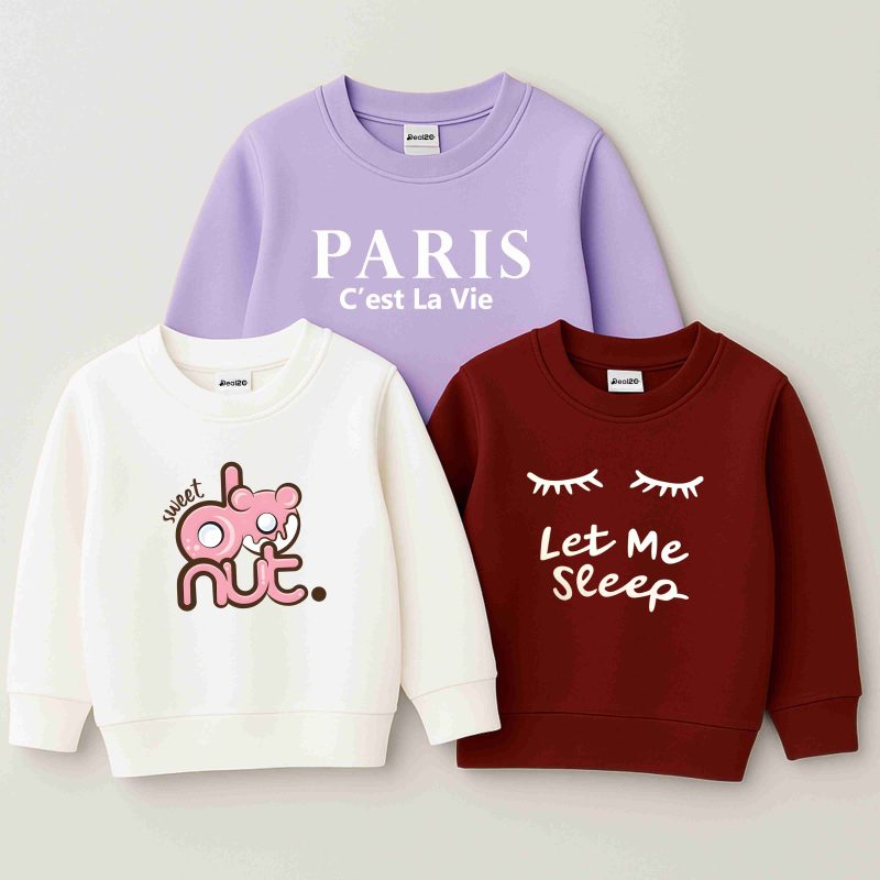 Pack of 3 Sweet Paris Sleep Printed Sweatshirts for Girls