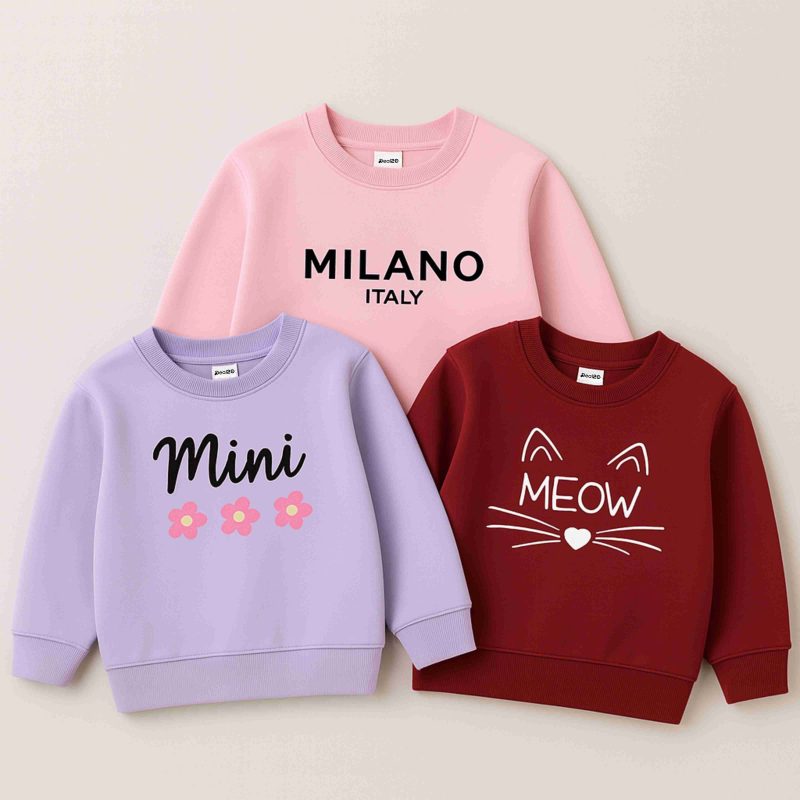 Pack of 3 Milano Mini Meow Printed Sweatshirts for Girls Pack of 3 Milano Mini Meow Printed Sweatshirts for Girls