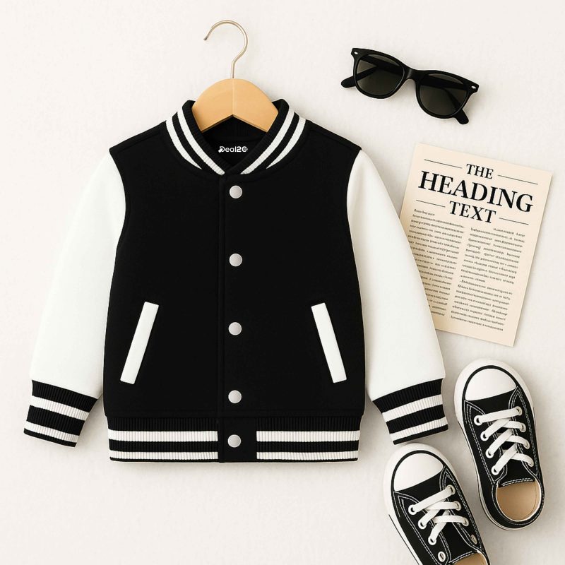 Urban Ace – Black & White Varsity Jacket for Kids Urban Ace – Black & White Varsity Jacket for Kids