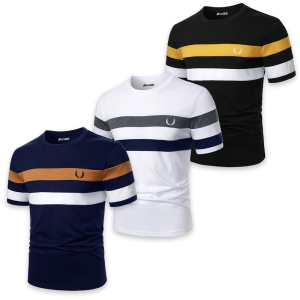 Bundle of 3 Classic Color Block Short Sleeve T-Shirts For Men