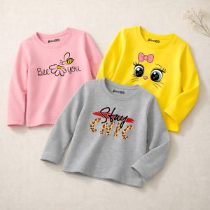 Pack of 3 Be You Butterfly Printed Long Sleeve T-shirts for Girls