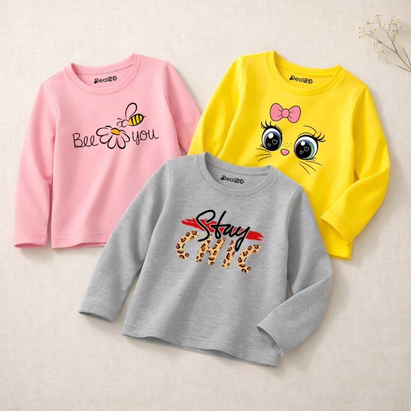Pack of 3 Be You Butterfly Printed Long Sleeve T-shirts for Girls