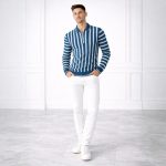 Stripe Zip Blue Collar Shirt for Mens