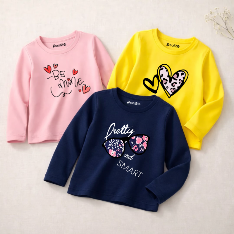 Pack of 3 Smart Pretty Mine Printed Long Sleeve T-shirts for Girls Pack of 3 Smart Pretty Mine Printed Long Sleeve T-shirts for Girls