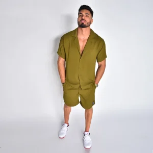Men Kumera Short Sleeve Front Shirt and Shorts Twin Set