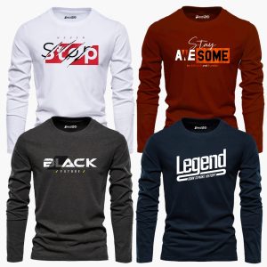 Pack of 4 Stop Black Awesome Legend Mens Printed Long Sleeves T-Shirts