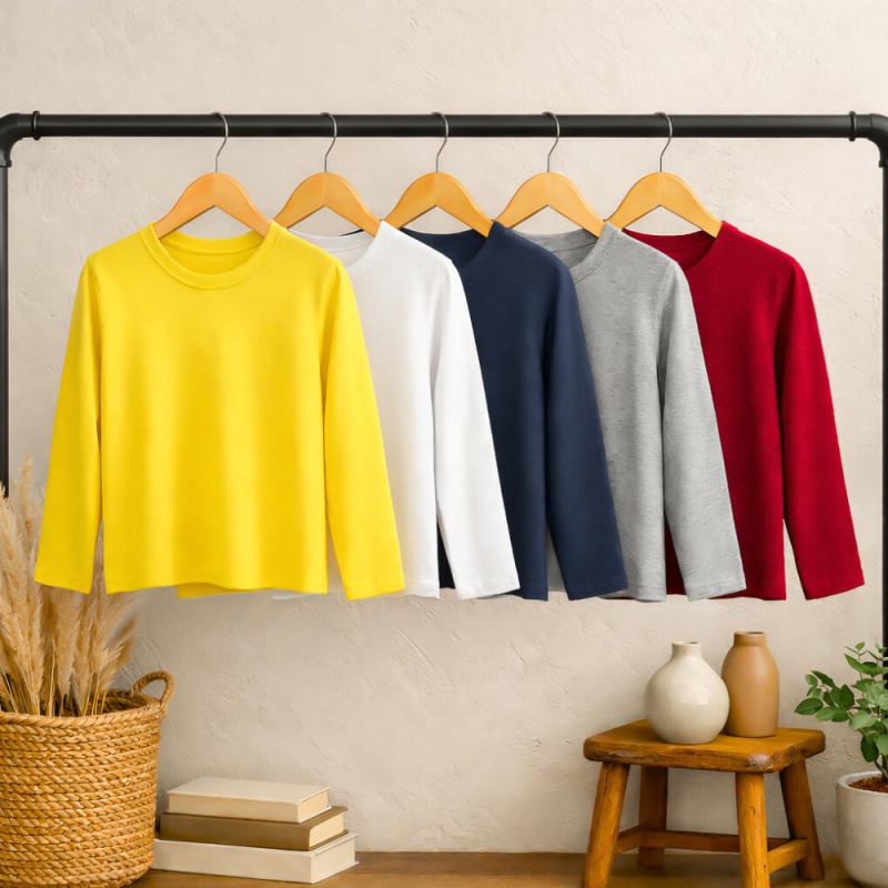 Bundle of 5 Huelet Plain Colors Long Sleeve T-Shirts for Boys Bundle of 5 Huelet Plain Colors Long Sleeve T-Shirts for Boys