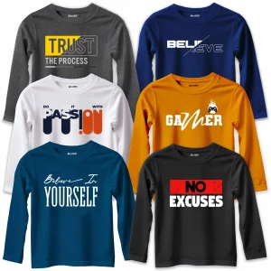 Pack of 6 Trust Believe Passion Gamer Printed Long Sleeve T-Shirts For Tween Kids