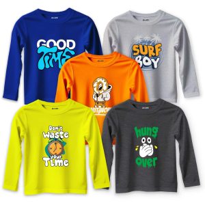 Pack of 5 Good Time Surf Hang Printed Long Sleeve T-Shirts For Young Kids