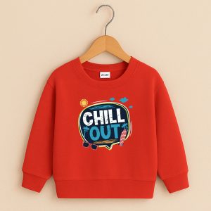Chill Out Printed Red Sweatshirt for Young Kids