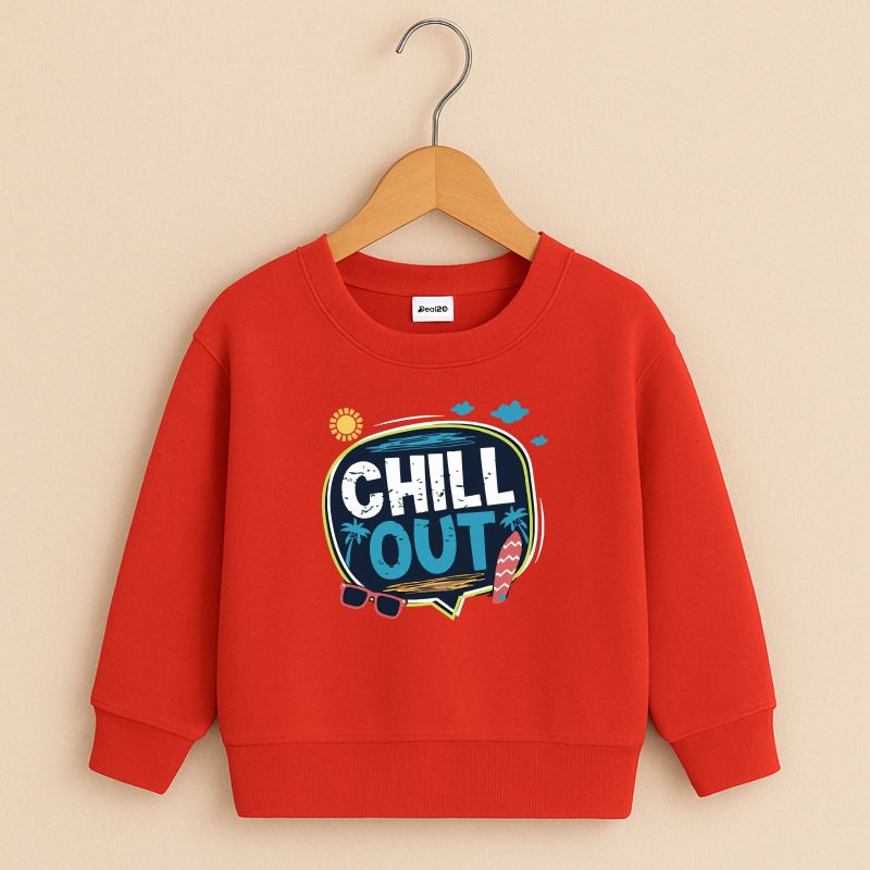 Chill Out Printed Red Sweatshirt for Young Kids