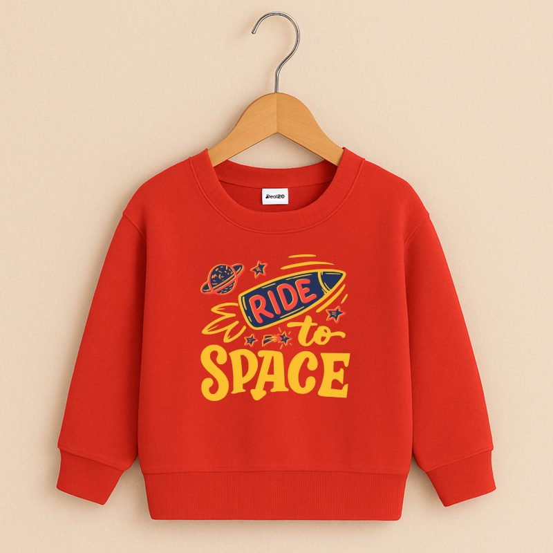 Ride Space Printed Red Sweatshirt for Young Kids