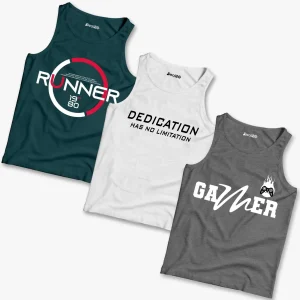 Pack of 3 Runner Bike Gamer Kids Printed Tank Tops