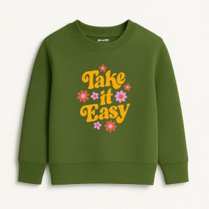 Take Easy Printed Army Green Sweatshirt for Girls